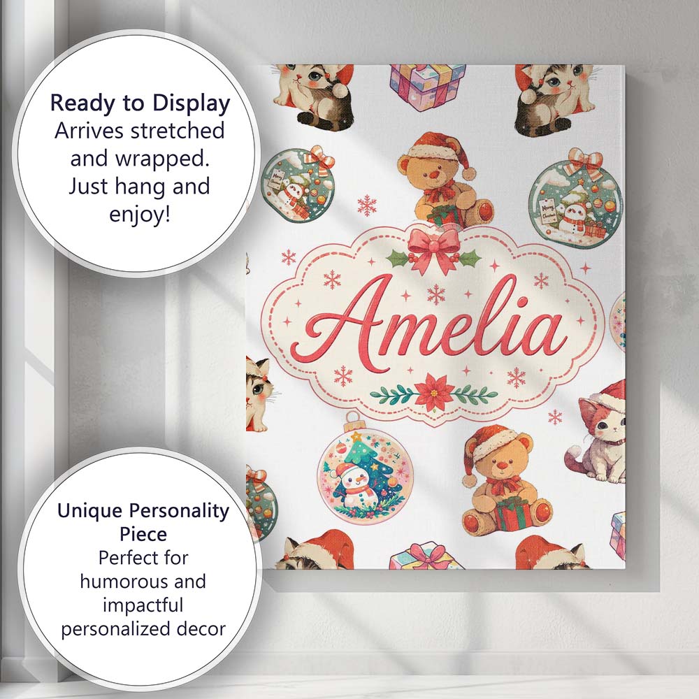 Personalised Name Cute Gingerbread Man Custom  Modern Room Accent Elegant Feature Canvas Wall Art Print Decor Picture Ready to Hang