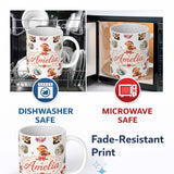Personalized Custom Name Cute Gingerbread Man Candy Cane Cookie Seamless Pattern White 11oz Ceramic Coffee Tea Mug White Large Handle