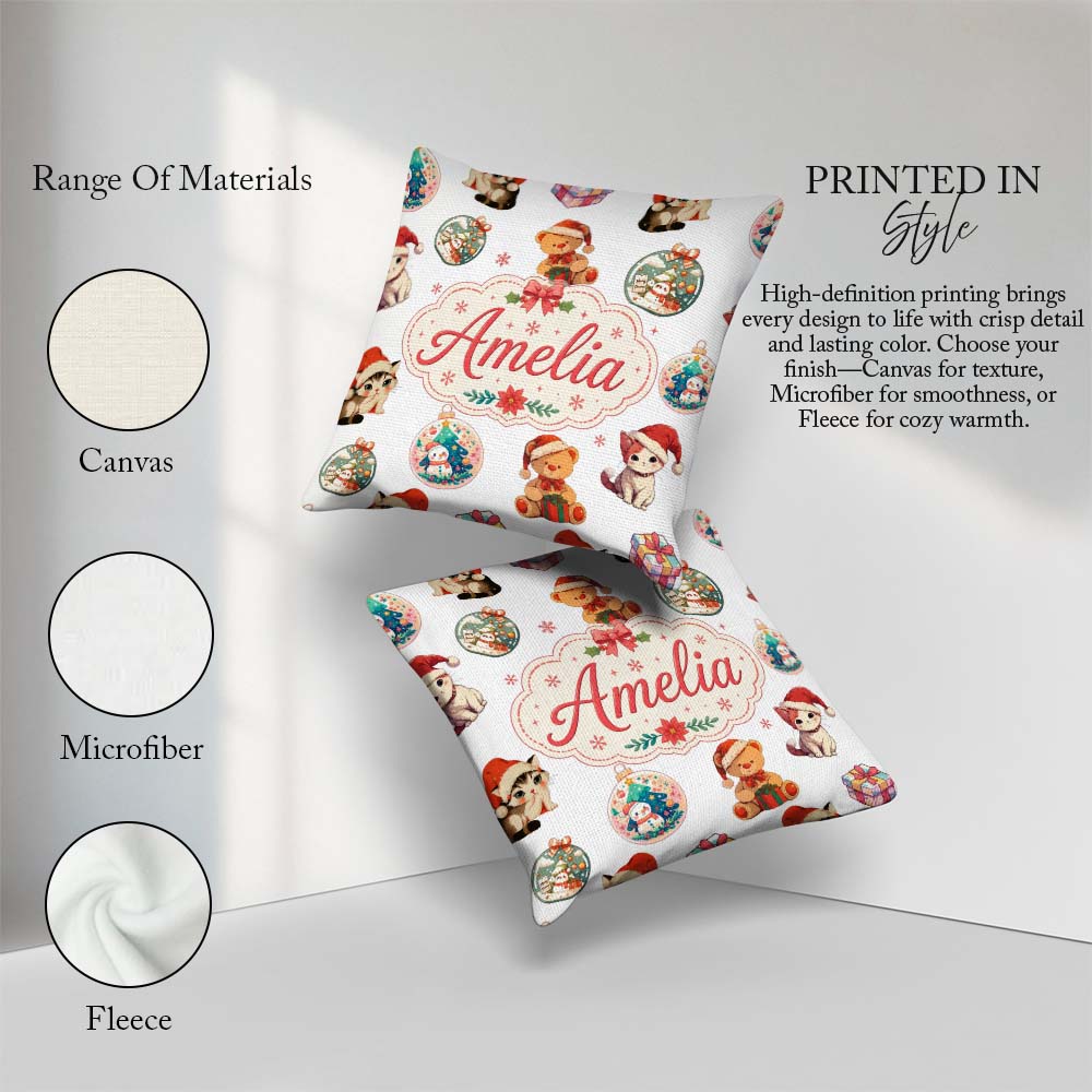 Custom Name Cute Gingerbread Man Candy Cane Cookie Pattern White Square Filled Cushion Throw Pillow Sofa Bed Home Decor Zip Washable UK Made