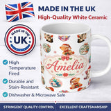 Personalized Custom Name Cute Gingerbread Man Candy Cane Cookie Seamless Pattern White 11oz Ceramic Coffee Tea Mug White Large Handle