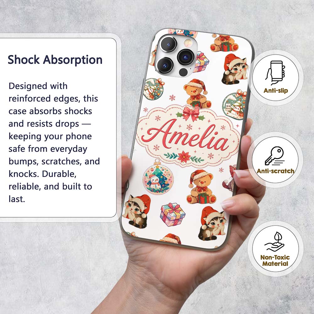 Cute Gingerbread Man Candy Cane Cookie Seamless Custom Name Protective Phone Case Mobile Cover Durable Everyday Smartphone Shock Resistant