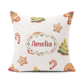 Custom Name Cute Man Candy Cane Cookie Seamless Pattern Stripe Square Filled Cushion Throw Pillow Sofa Bed Home Decor Zip Washable UK Made