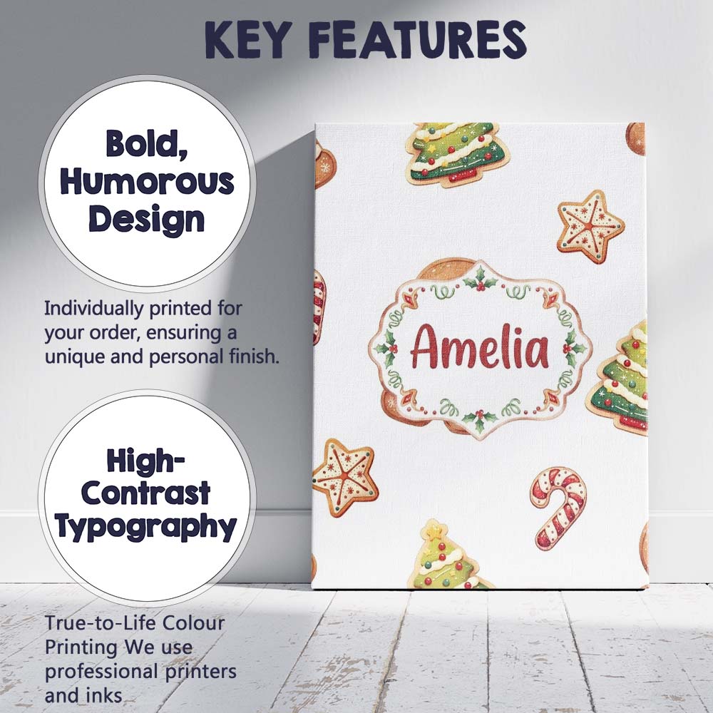 Personalised Name Cute Gingerbread Man Custom  Modern Room Accent Elegant Feature Canvas Wall Art Print Decor Picture Ready to Hang