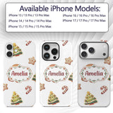 Cute Gingerbread Man Candy Cane Cookie Seamless Custom Name Protective Phone Case Mobile Cover Durable Everyday Smartphone Shock Resistant