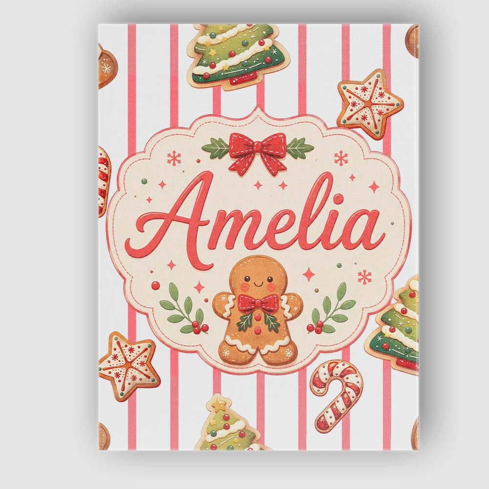 Personalised Name Cute Gingerbread Man Custom  Modern Room Accent Elegant Feature Canvas Wall Art Print Decor Picture Ready to Hang