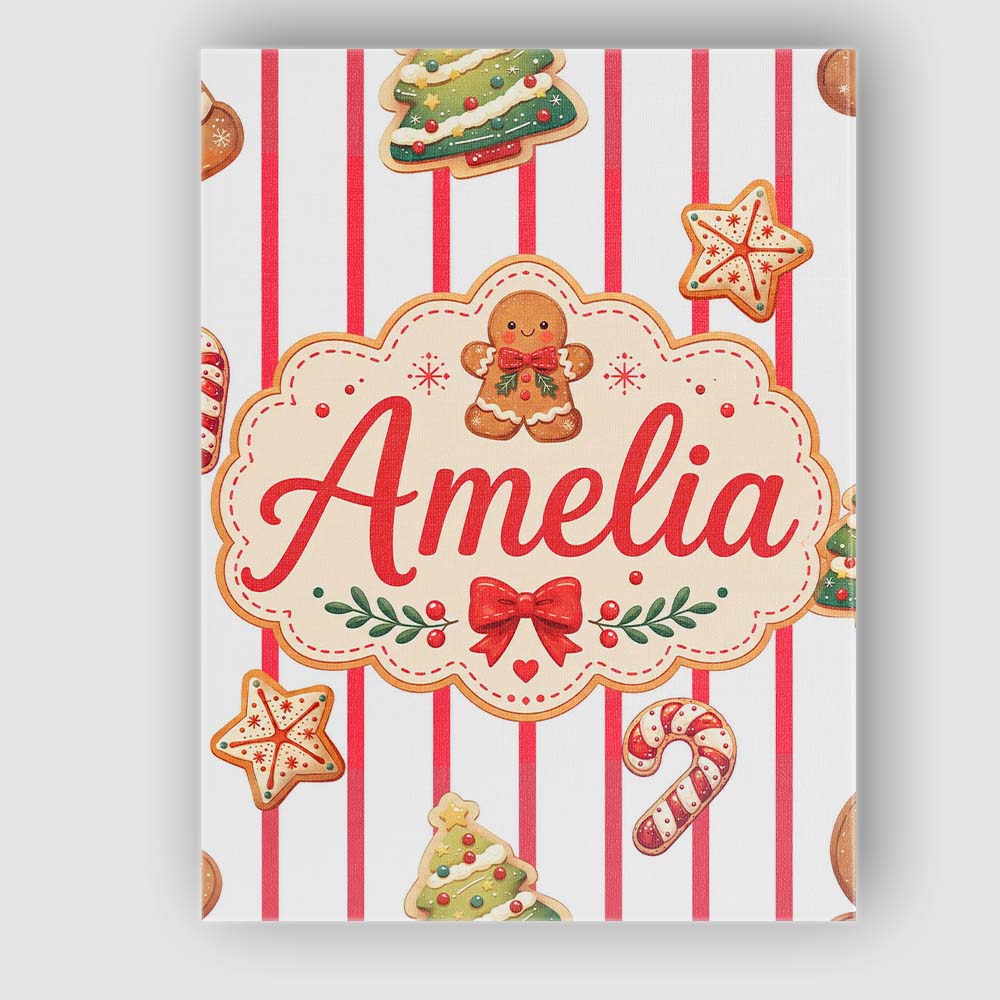 Personalised Name Cute Gingerbread Man Custom  Modern Room Accent Elegant Feature Canvas Wall Art Print Decor Picture Ready to Hang