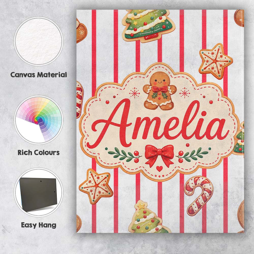 Personalised Name Cute Gingerbread Man Custom  Modern Room Accent Elegant Feature Canvas Wall Art Print Decor Picture Ready to Hang
