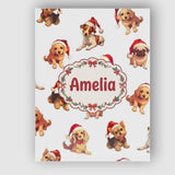 Personalised Name Cute Christmas Puppies in Custom  Bespoke Interior Contemporary Canvas Wall Art Print Decor Picture Ready to Hang