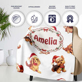 Cute Christmas Puppies in Santa Hats Seamless Pattern White  Personalised Custom Name Super Soft Fleece Blanket Bed Sofa Throw