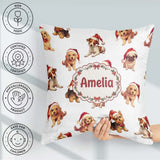 Custom Name Cute Christmas Puppies in Santa Hats Seamless White Square Filled Cushion Throw Pillow Sofa Bed Home Decor Zip Washable UK Made