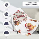 Cute Christmas Puppies in Santa Hats Seamless Pattern White  Personalised Custom Name Super Soft Fleece Blanket Bed Sofa Throw