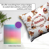 Custom Name Cute Christmas Puppies in Santa Hats Seamless White Square Filled Cushion Throw Pillow Sofa Bed Home Decor Zip Washable UK Made