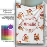 Cute Christmas Puppies in Santa Hats Seamless Pattern White  Personalised Custom Name Super Soft Fleece Blanket Bed Sofa Throw