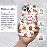 Cute Christmas Puppies in Santa Hats Seamless Custom Name Protective Phone Case Mobile Cover Durable Everyday Smartphone Shock Resistant