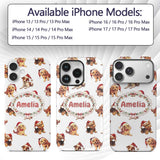Cute Christmas Puppies in Santa Hats Seamless Custom Name Protective Phone Case Mobile Cover Durable Everyday Smartphone Shock Resistant