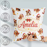 Custom Name Christmas Puppies in Santa Hats Seamless Yellow Star Square Filled Cushion Throw Pillow Sofa Bed Home Decor Zip Washable UK Made