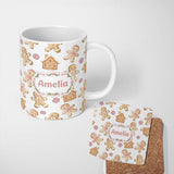 Personalized Custom Name Cute Gingerbread Cookies Candy Sweets House Seamless Pattern White 11oz Ceramic Coffee Tea Mug White Large Handle