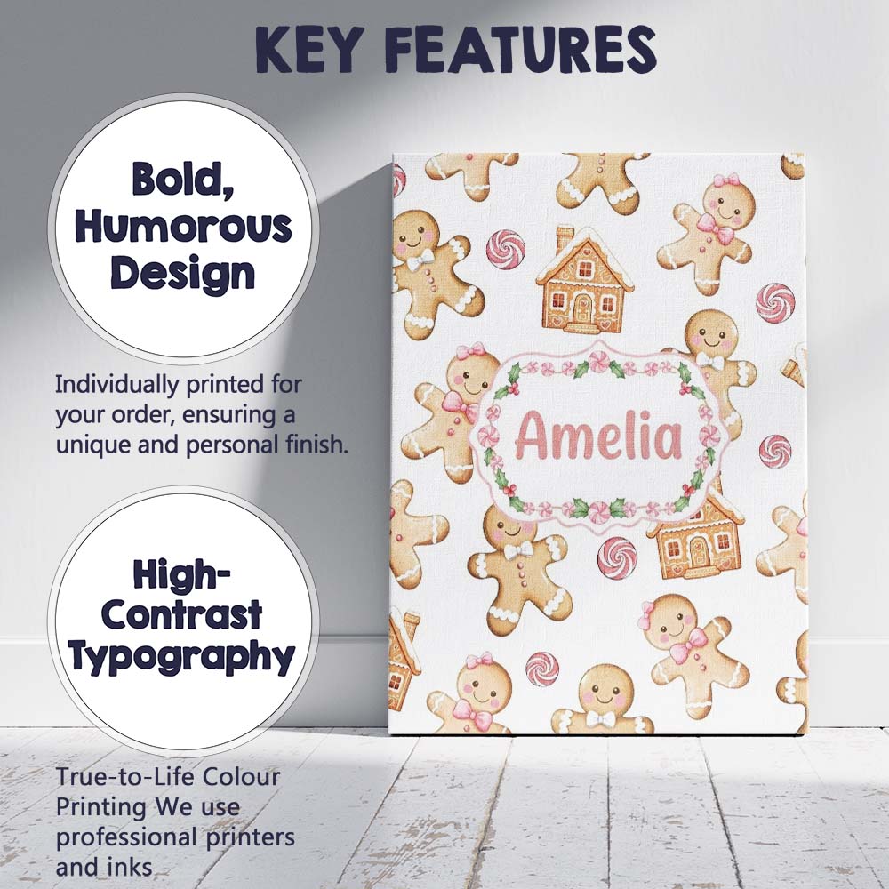 Personalised Name Cute Gingerbread Cookies Custom  Unique Gift Idea Elegant Feature Canvas Wall Art Print Decor Picture Ready to Hang