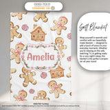 Cute Gingerbread Cookies Candy Sweets House Seamless Pattern White  Personalised Custom Name Super Soft Fleece Blanket Bed Sofa Throw