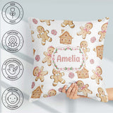 Custom Name Gingerbread Cookies Candy Sweets House Pattern White Square Filled Cushion Throw Pillow Sofa Bed Home Decor Zip Washable UK Made