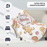 Cute Gingerbread Cookies Candy Sweets House Seamless Pattern White  Personalised Custom Name Super Soft Fleece Blanket Bed Sofa Throw