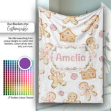 Cute Gingerbread Cookies Candy Sweets House Seamless Pattern White  Personalised Custom Name Super Soft Fleece Blanket Bed Sofa Throw