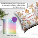 Custom Name Gingerbread Cookies Candy Sweets House Pattern White Square Filled Cushion Throw Pillow Sofa Bed Home Decor Zip Washable UK Made