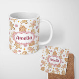 Personalized Custom Name Cute Gingerbread Cookies Candy Sweets House Seamless Pattern 11oz Ceramic Coffee Tea Mug White Large Handle