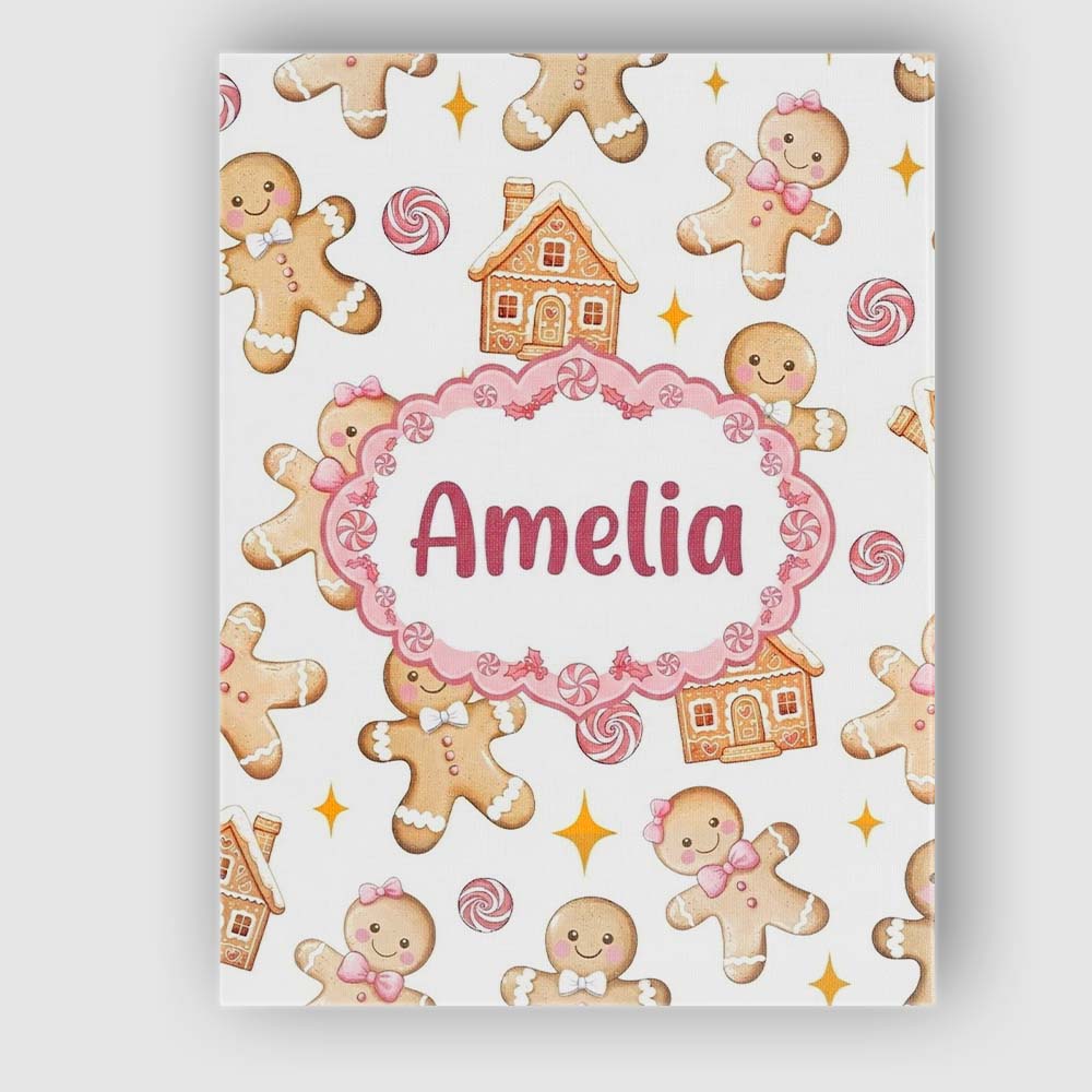 Personalised Name Cute Gingerbread Cookies Custom  Unique Gift Idea Elegant Feature Canvas Wall Art Print Decor Picture Ready to Hang