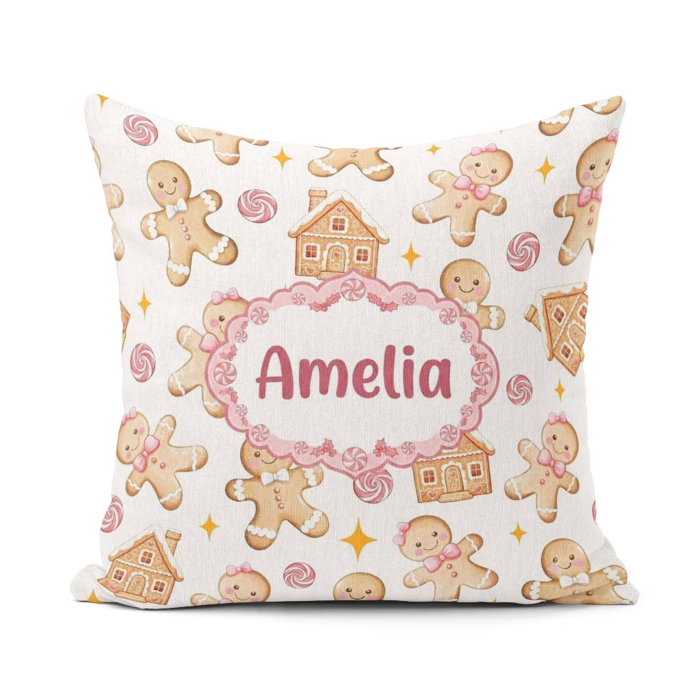 Custom Name Cute Gingerbread Cookies Candy Sweets House Seamless Square Filled Cushion Throw Pillow Sofa Bed Home Decor Zip Washable UK Made