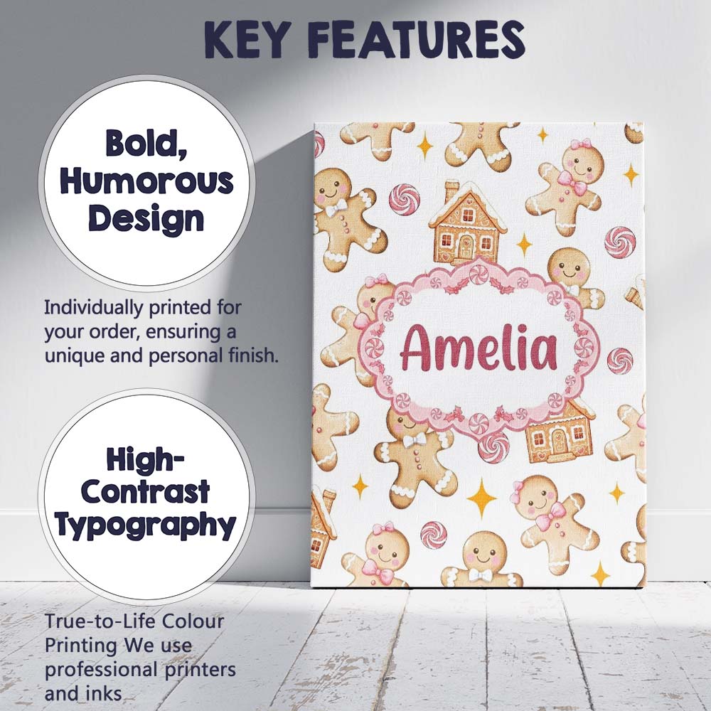Personalised Name Cute Gingerbread Cookies Custom  Unique Gift Idea Elegant Feature Canvas Wall Art Print Decor Picture Ready to Hang
