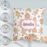 Custom Name Cute Gingerbread Cookies Candy Sweets House Seamless Square Filled Cushion Throw Pillow Sofa Bed Home Decor Zip Washable UK Made