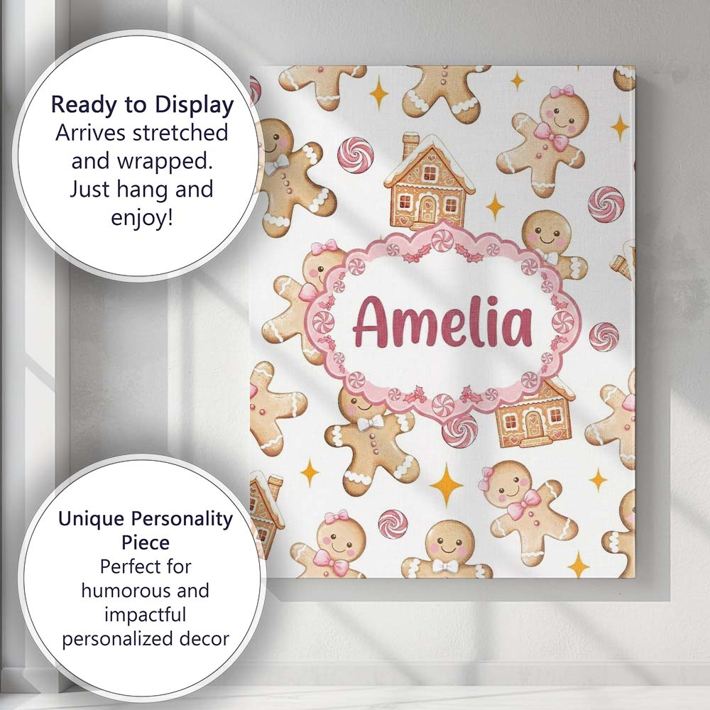 Personalised Name Cute Gingerbread Cookies Custom  Unique Gift Idea Elegant Feature Canvas Wall Art Print Decor Picture Ready to Hang
