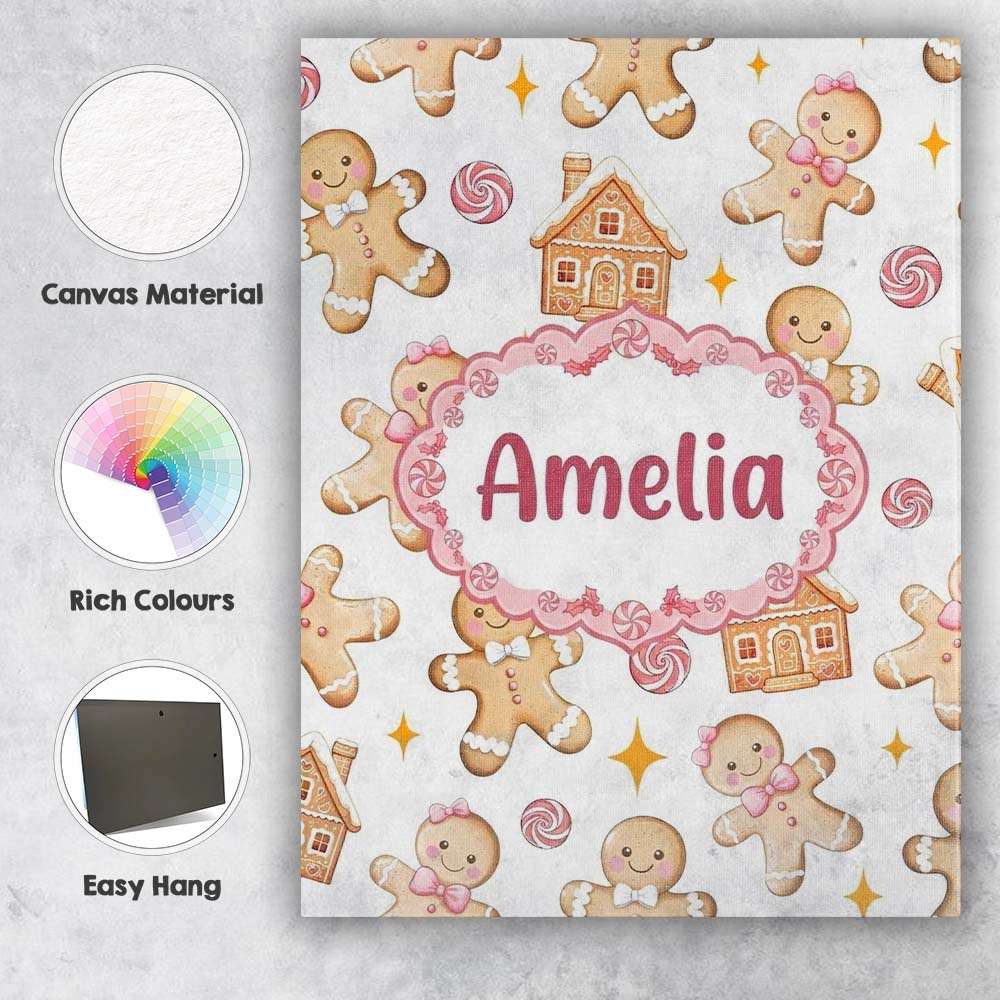 Personalised Name Cute Gingerbread Cookies Custom  Unique Gift Idea Elegant Feature Canvas Wall Art Print Decor Picture Ready to Hang