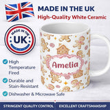 Personalized Custom Name Cute Gingerbread Cookies Candy Sweets House Seamless Pattern 11oz Ceramic Coffee Tea Mug White Large Handle