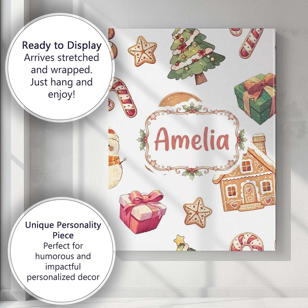 Personalised Name Gingerbread Cookies Candy Custom  Bespoke Interior Contemporary Canvas Wall Art Print Decor Picture Ready to Hang