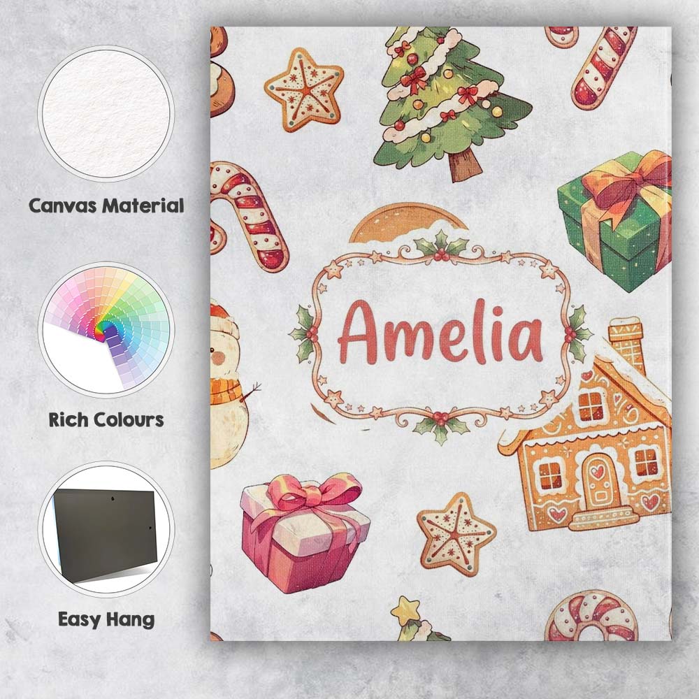 Personalised Name Gingerbread Cookies Candy Custom  Bespoke Interior Contemporary Canvas Wall Art Print Decor Picture Ready to Hang