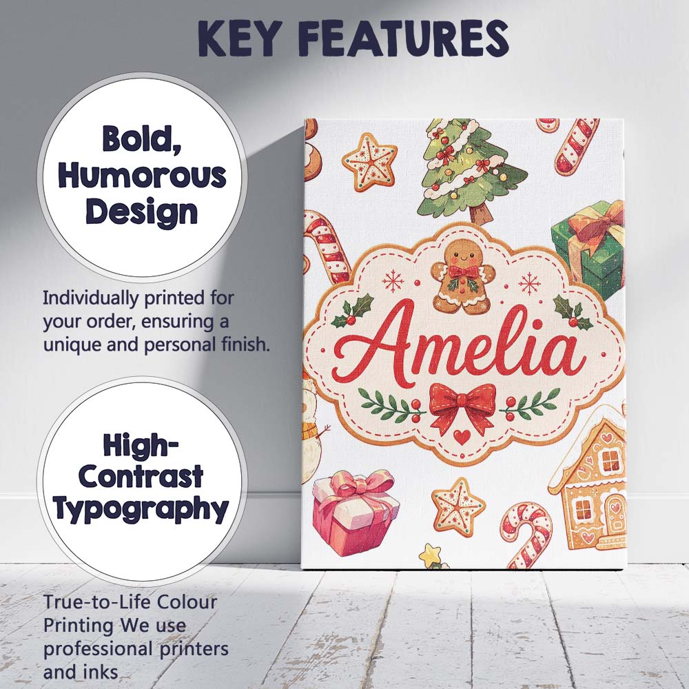 Personalised Name Cute Gingerbread Cookies Custom  Unique Gift Idea Elegant Feature Canvas Wall Art Print Decor Picture Ready to Hang