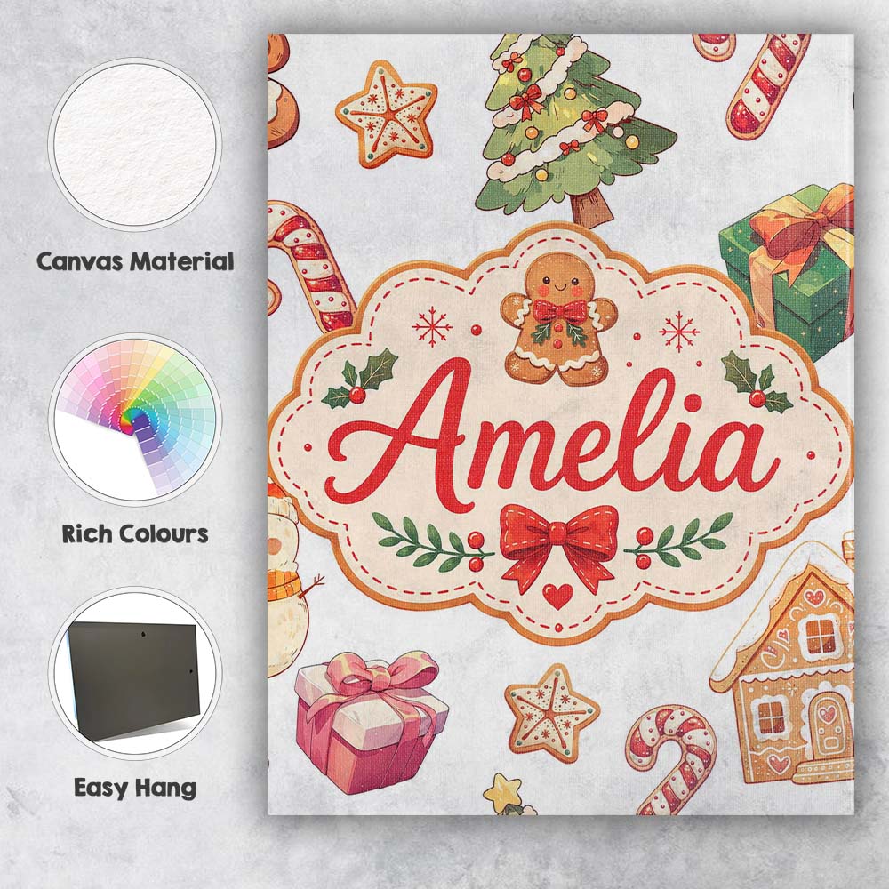 Personalised Name Cute Gingerbread Cookies Custom  Unique Gift Idea Elegant Feature Canvas Wall Art Print Decor Picture Ready to Hang