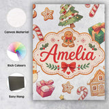 Personalised Name Cute Gingerbread Cookies Custom  Unique Gift Idea Elegant Feature Canvas Wall Art Print Decor Picture Ready to Hang