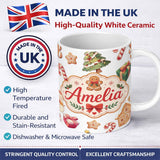 Personalized Custom Name Cute Gingerbread Cookies Candy Sweets House Seamless Pattern Dot 11oz Ceramic Coffee Tea Mug White Large Handle