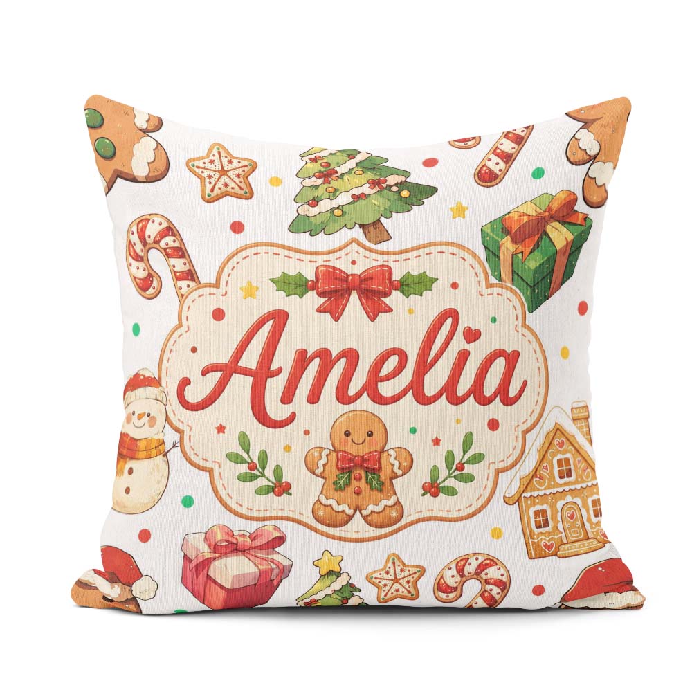 Custom Name Man Christmas Tree Candy Cane Seamless Pattern Name Square Filled Cushion Throw Pillow Sofa Bed Home Decor Zip Washable UK Made