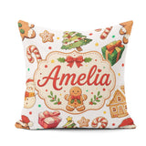 Custom Name Man Christmas Tree Candy Cane Seamless Pattern Name Square Filled Cushion Throw Pillow Sofa Bed Home Decor Zip Washable UK Made