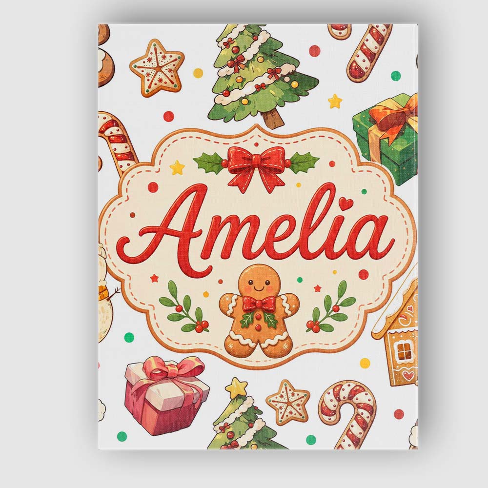 Personalised Name Cute Gingerbread Man Custom  Modern Room Accent Elegant Feature Canvas Wall Art Print Decor Picture Ready to Hang