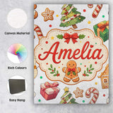 Personalised Name Cute Gingerbread Man Custom  Modern Room Accent Elegant Feature Canvas Wall Art Print Decor Picture Ready to Hang