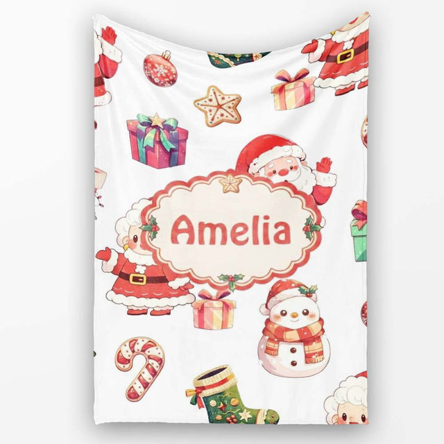 Cute Santa Claus Mrs Snowman Gift Christmas Seamless Pattern Name  Personalised Custom Name Super Soft Fleece Blanket Bed Sofa Throw