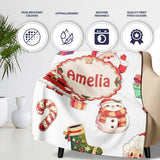Cute Santa Claus Mrs Snowman Gift Christmas Seamless Pattern Name  Personalised Custom Name Super Soft Fleece Blanket Bed Sofa Throw