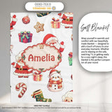 Cute Santa Claus Mrs Snowman Gift Christmas Seamless Pattern Name  Personalised Custom Name Super Soft Fleece Blanket Bed Sofa Throw