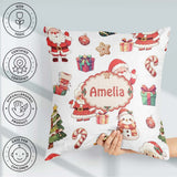 Custom Name Cute Santa Claus Mrs Snowman Christmas Seamless Name Square Filled Cushion Throw Pillow Sofa Bed Home Decor Zip Washable UK Made