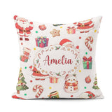 Custom Name Cute Santa Claus Mrs Snowman Confetti Seamless Name Square Filled Cushion Throw Pillow Sofa Bed Home Decor Zip Washable UK Made